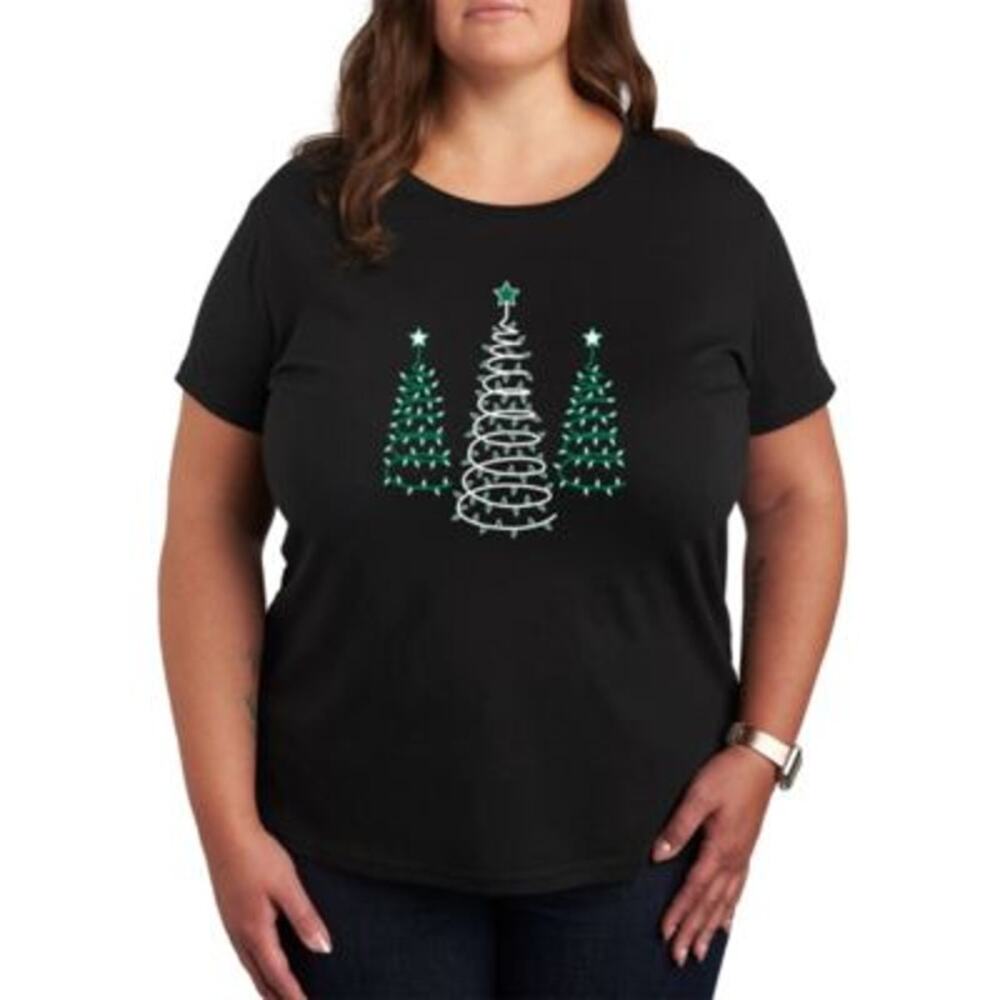 Ringspun Juniors Trendy Plus Size Christmas Tree Tee Shirt, Black & Green, 2X